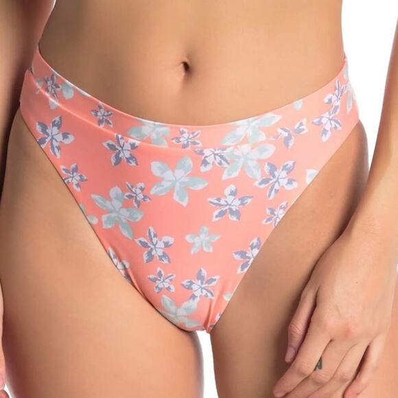 BECCA French Cut Bikini Bottom Peach Purple Floral Cheeky size M - Picture 9 of 9